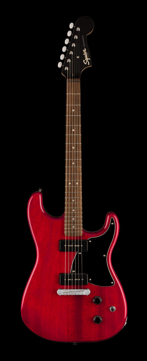 Squier Paranormal Strat-O-Sonic Laurel Fingerboard Black Pickguard Crimson Red Transparent