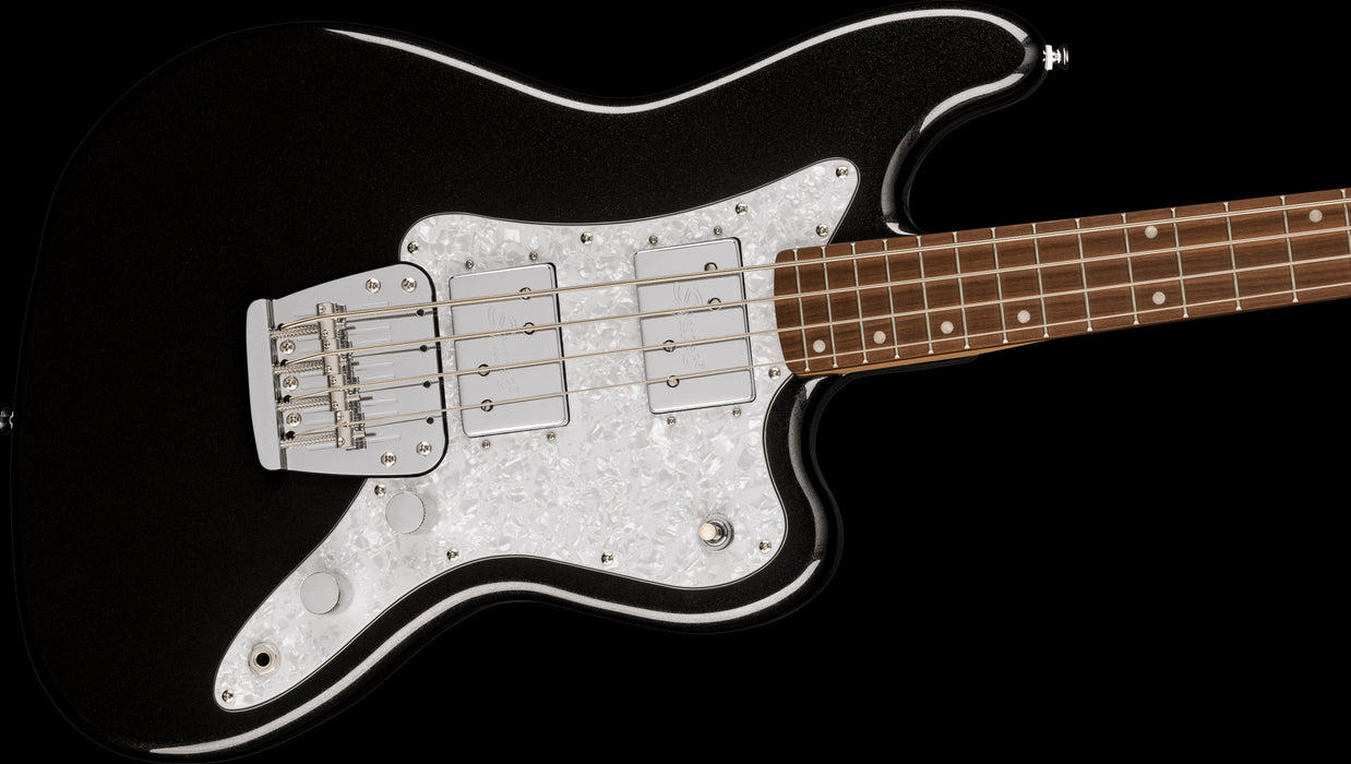 Squier Paranormal Rascal Bass HH Laurel Fingerboard White Pearloid Pickguard Metallic Black