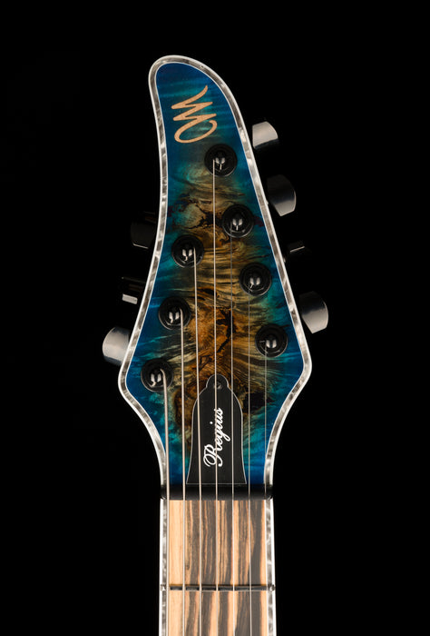 Mayones Regius 7 String Baritone Master Grade Eye Poplar Jeans Black 2Tone Blue Burst Gloss