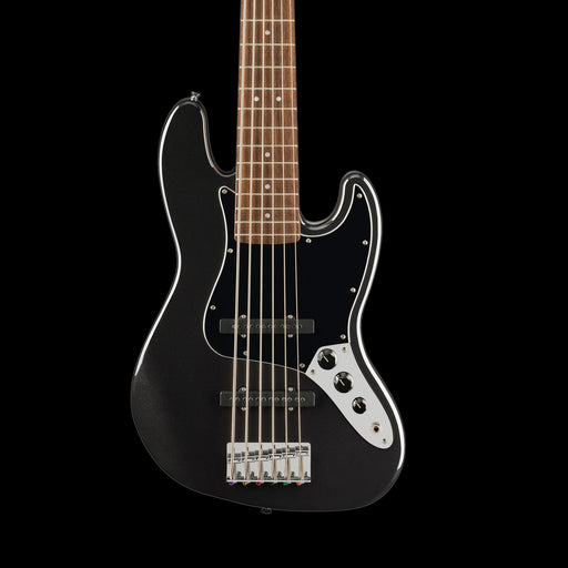 Squier Affinity Series Jazz Bass VI Laurel Fingerboard Black Pickguard Black Metallic Front Crop