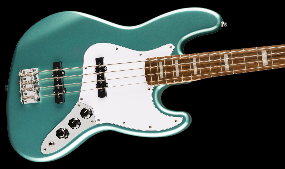 Squier Affinity Series Active Jazz Bass Laurel Fingerboard White Pickguard Mystic Sea Foam Green Contour Body