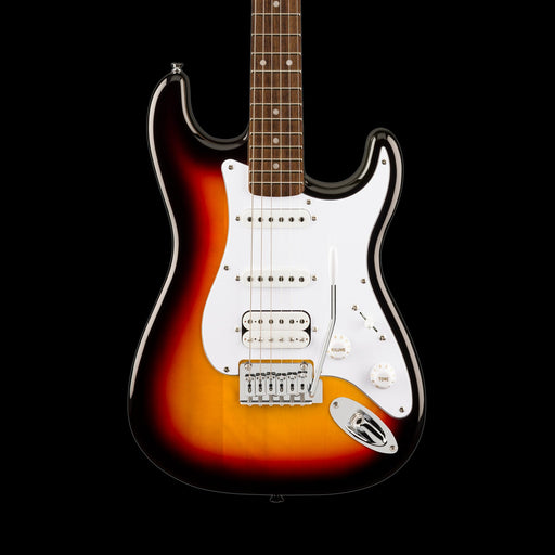 Squier Affinity Series Stratocaster Junior HSS Laurel Fingerboard White Pickguard 3-Color Sunburst Front Crop