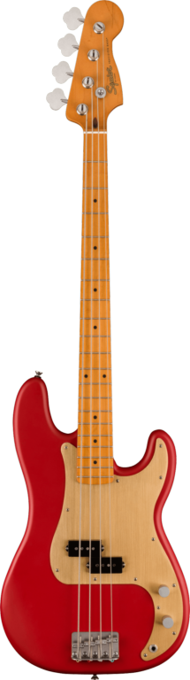 Squier 40th Anniversary Precision Bass®, Vintage Edition, Maple Fingerboard, Gold Anodized Pickguard, Satin Dakota Red Bass Guitars