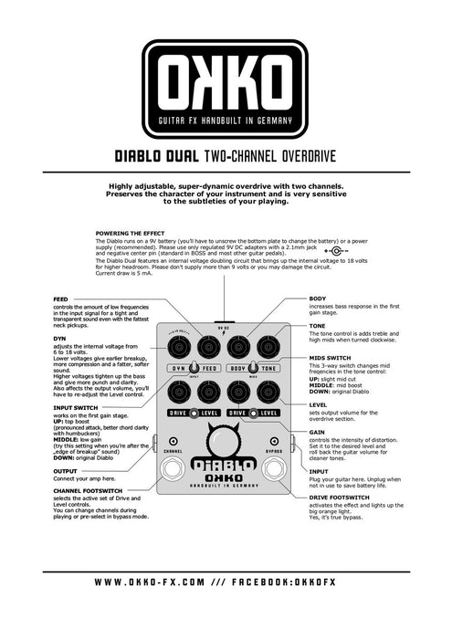 Okko FX Diablo Dual Two Channel Overdrive Guitar Pedal