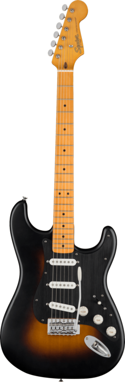 Squier 40th Anniversary Stratocaster®, Vintage Edition, Maple Fingerboard, Black Anodized Pickguard, Satin Wide 2-Color Sunburst Electric Guitars