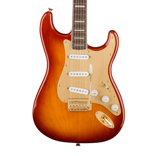 Squier 40th Anniversary Stratocaster®, Gold Edition, Laurel Fingerboard, Gold Anodized Pickguard, Sienna Sunburst Electric Guitars