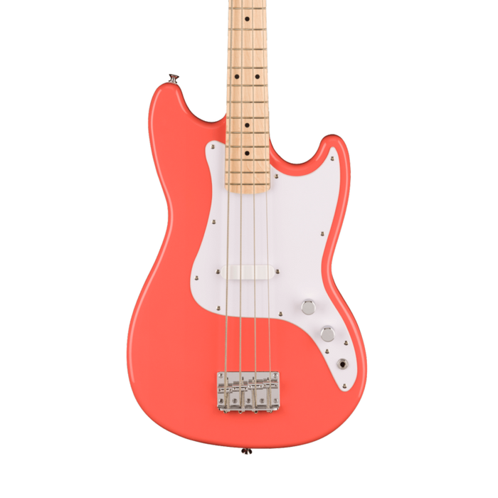 Squier Sonic Bronco Bass Maple Fingerboard White Pickguard Tahitian Coral