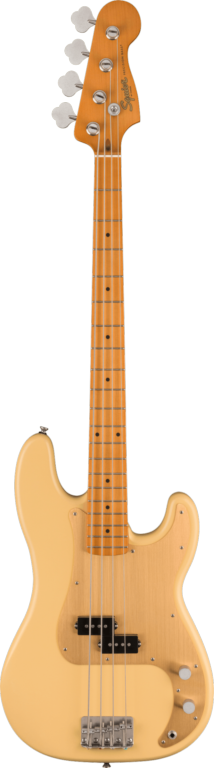 Squier 40th Anniversary Precision Bass®, Vintage Edition, Maple Fingerboard, Gold Anodized Pickguard, Satin Vintage Blonde Bass Guitars