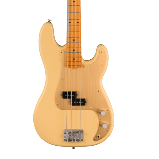 Squier 40th Anniversary Precision Bass®, Vintage Edition, Maple Fingerboard, Gold Anodized Pickguard, Satin Vintage Blonde Bass Guitars