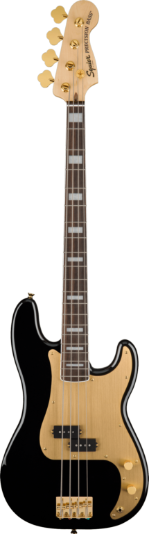 Squier 40th Anniversary Precision Bass®, Gold Edition, Laurel Fingerboard, Gold Anodized Pickguard, Black Bass Guitars