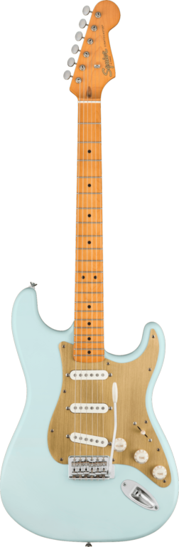 Squier 40th Anniversary Stratocaster®, Vintage Edition, Maple Fingerboard, Gold Anodized Pickguard, Satin Sonic Blue Electric Guitars