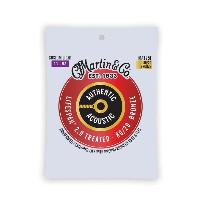 Martin MA175T Lifespan 2.0 Authentic Treated Custom Light 11-52 80/20 Bronze Acoustic Guitar Strings