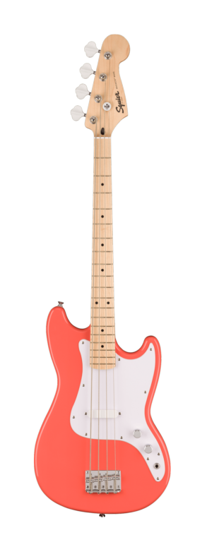 Squier Sonic Bronco Bass Maple Fingerboard White Pickguard Tahitian Coral