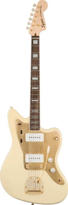 Squier 40th Anniversary Jazzmaster®, Gold Edition, Laurel Fingerboard, Gold Anodized Pickguard, Olympic White Electric Guitars