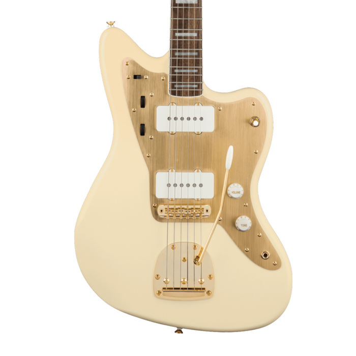 Squier 40th Anniversary Jazzmaster®, Gold Edition, Laurel Fingerboard, Gold Anodized Pickguard, Olympic White Electric Guitars