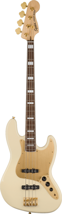 Squier 40th Anniversary Jazz Bass®, Gold Edition, Laurel Fingerboard, Gold Anodized Pickguard, Olympic White Bass Guitars