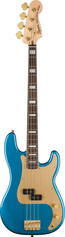 Squier 40th Anniversary Precision Bass®, Gold Edition, Laurel Fingerboard, Gold Anodized Pickguard, Lake Placid Blue Bass Guitars