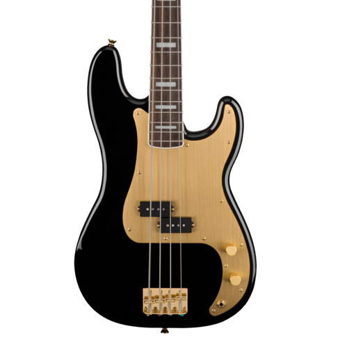 Squier 40th Anniversary Precision Bass®, Gold Edition, Laurel Fingerboard, Gold Anodized Pickguard, Black Bass Guitars