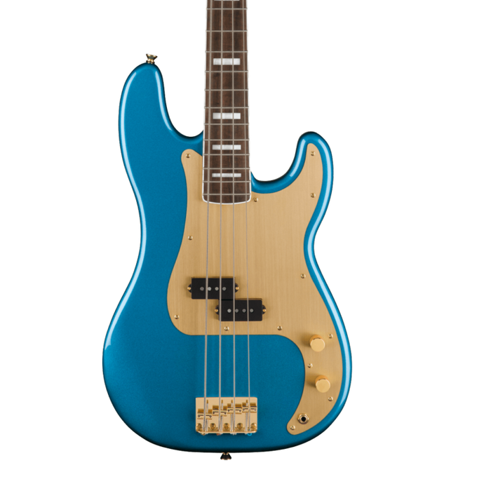 Squier 40th Anniversary Precision Bass®, Gold Edition, Laurel Fingerboard, Gold Anodized Pickguard, Lake Placid Blue Bass Guitars